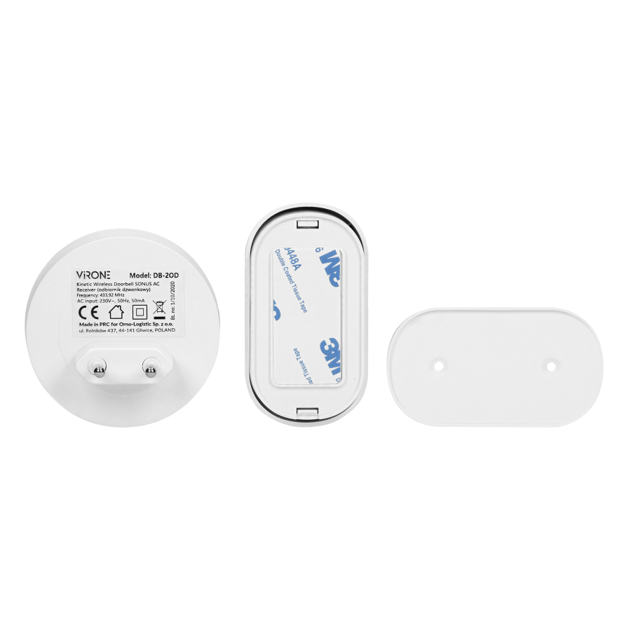 SONUS AC wireless doorbell, plug-in system, with battery-free button, learning system, 38 ringtones, operation range up to 100m